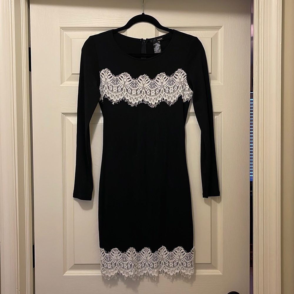 EUC Black midi dress with lace detail